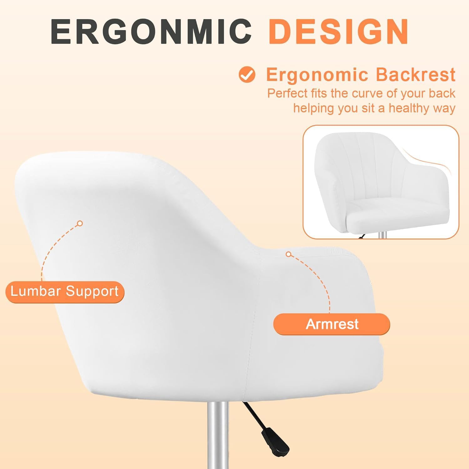VECELO Drafting Chair with Height-Adjustable, Lumbar Support and Footrest, for Standing Desk Bedroom Vanity Office Living Computer Room, White