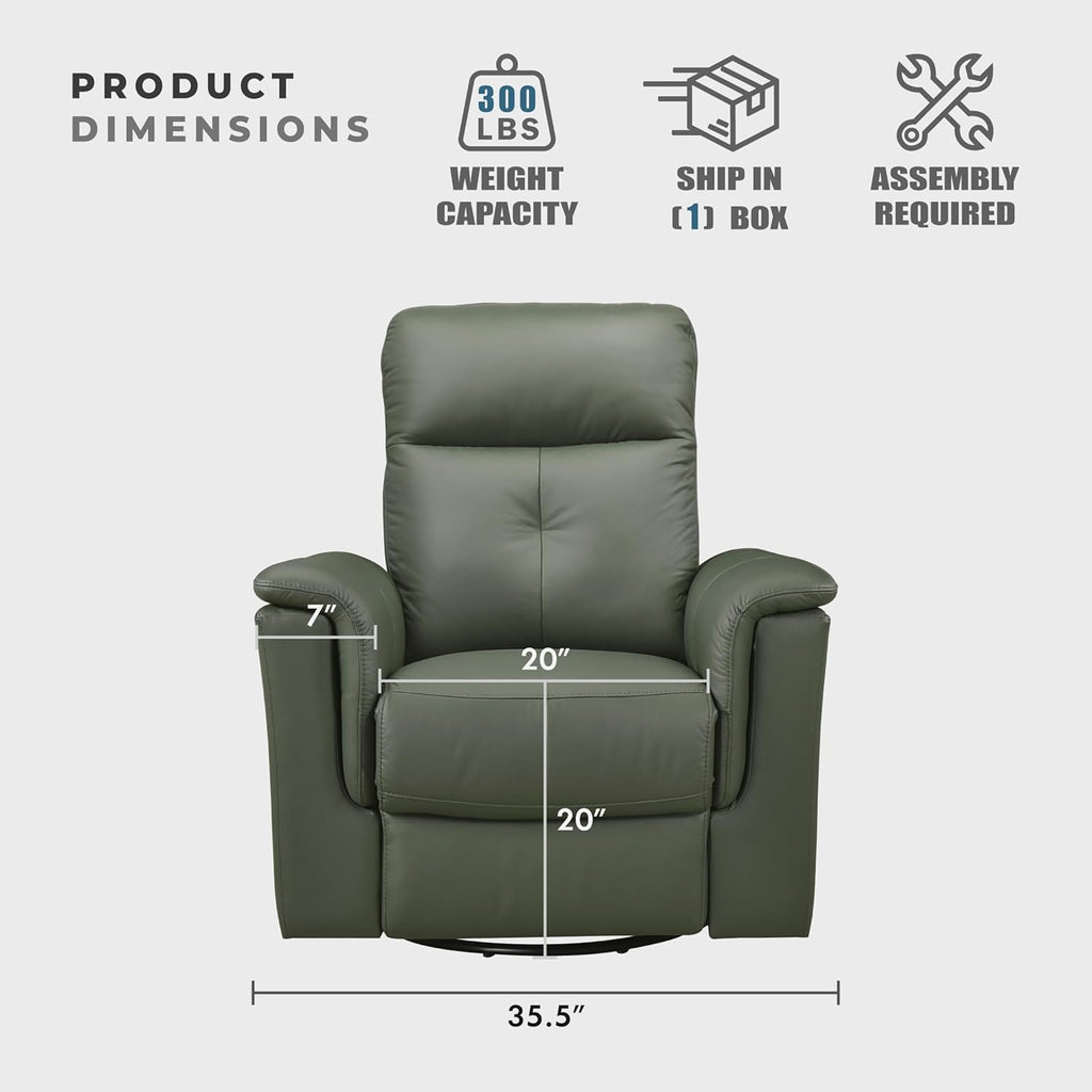 Lexicon Swivel Glider Recliner Chair, Comfy Nursery Glider, Top Grain Leather Match Recliner, Manual Reclining Chair for Living Room/Office/Apartment, Green