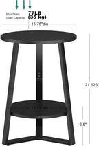 sthmec Small Round End Table, 2 Tier Side Table with Storage Shlef,Coffee Table Wooden Tabletop & Metal Frame,Round Accent Table Small Nightstands Couch Tables for Bedroom,Livingroom, Black