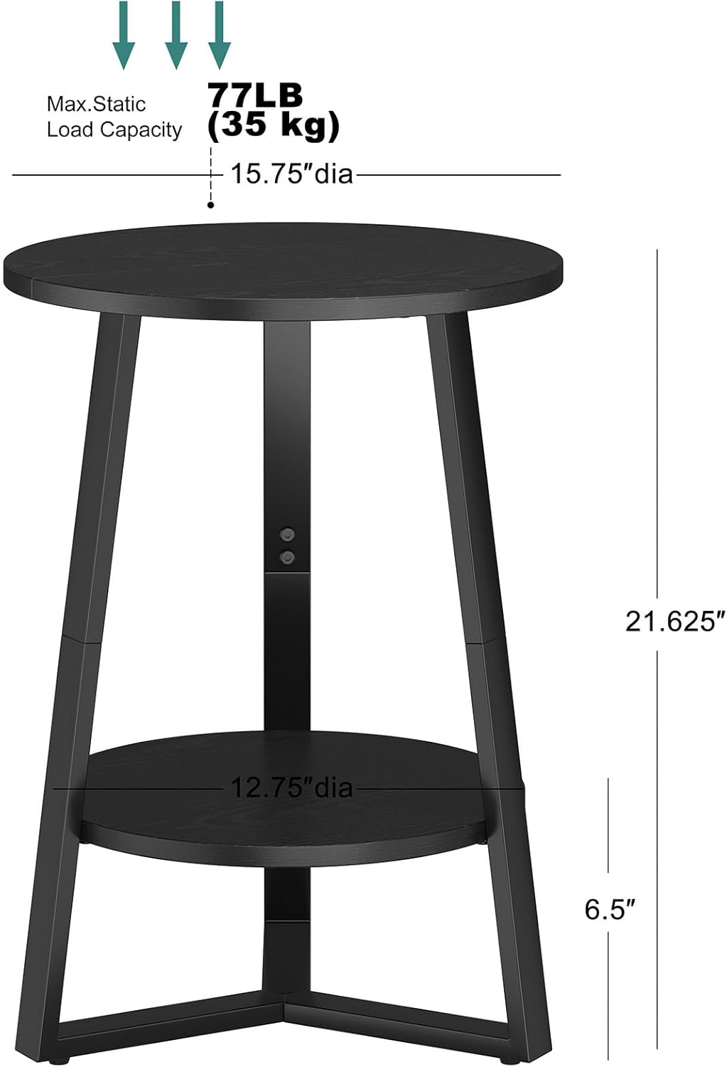 sthmec Small Round End Table, 2 Tier Side Table with Storage Shlef,Coffee Table Wooden Tabletop & Metal Frame,Round Accent Table Small Nightstands Couch Tables for Bedroom,Livingroom, Black