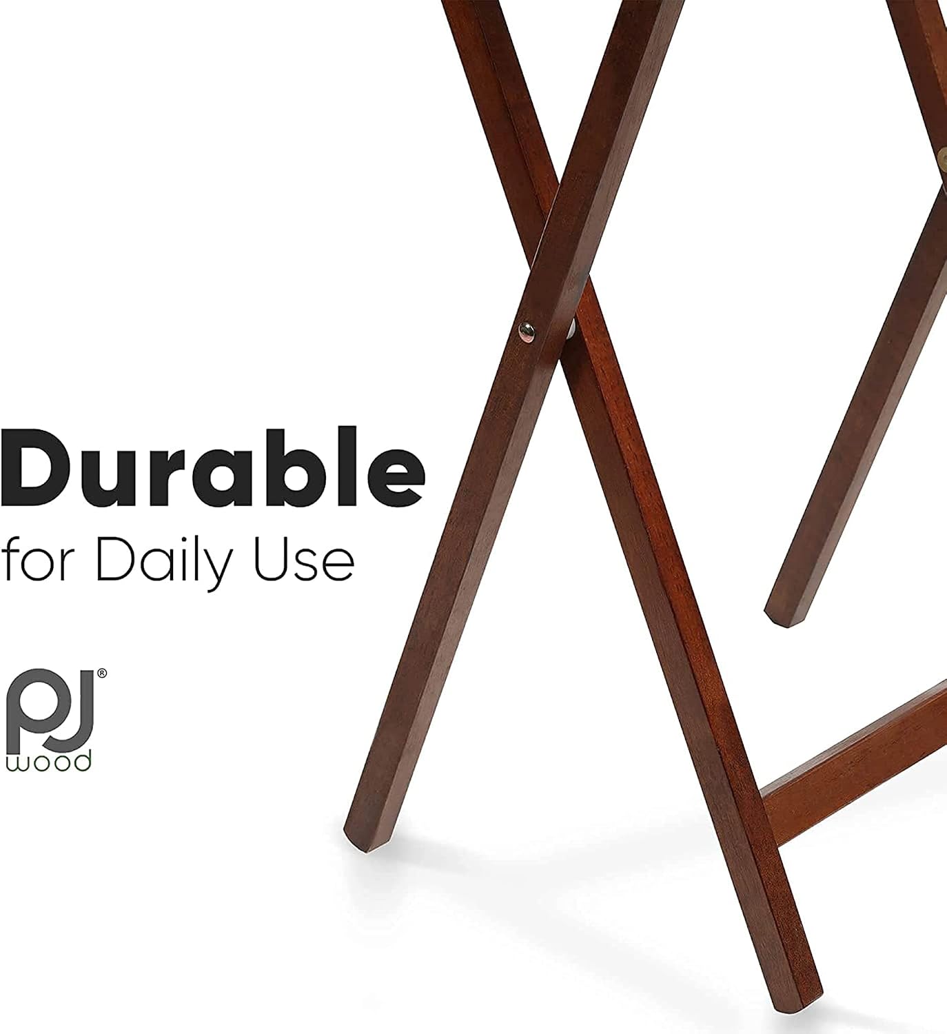 PJ Wood 5-Piece Wooden Folding TV Tray Table Set with Storage Stand, Honey Oak – Compact Dining or Snack Tables for Living Room, Bedroom, and Office
