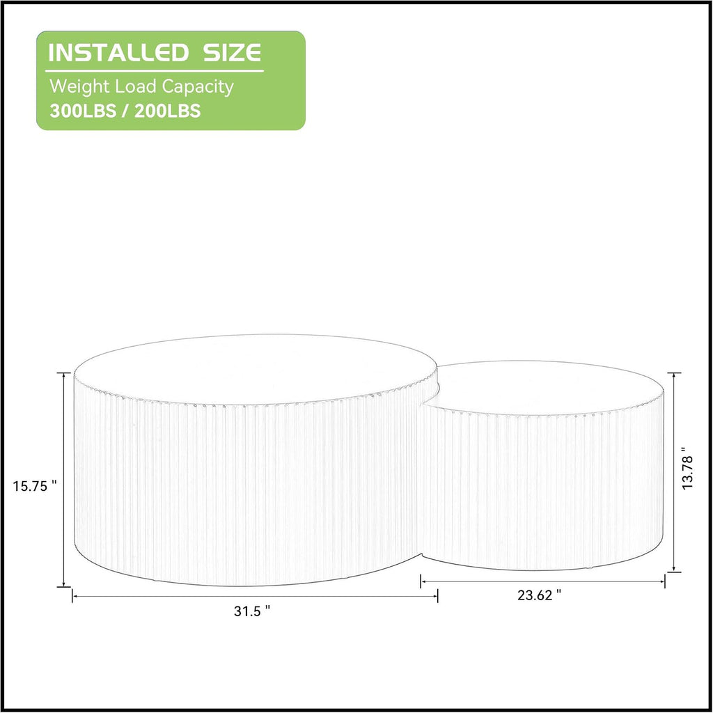 KEVINSPACE Coffee Table Set of 2 Modern, Living Room Nesting Table Round 2-Piece, No Assembly Required Wooden Circle End Table Set Accent Furniture for Bedroom Balcony Library,White