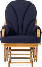 Foundations Lullaby Wood Base Glider Rocker - Baby Feeding and Rocking Chair for Nursery, Daycare Environment - Nursery Rocking Chairs with Padded Foam Arm Rests - (Natural/Blue)