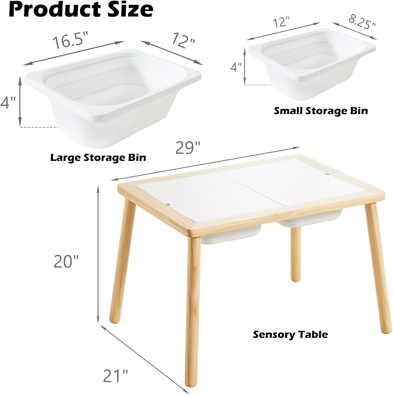 Asweets Sensory Table for Toddlers, Indoor Table with Storage Bins, Kids Play Activity Desk for Boys Girls Gift, 29''L x 20''W x 21''H, (3 White Bins)