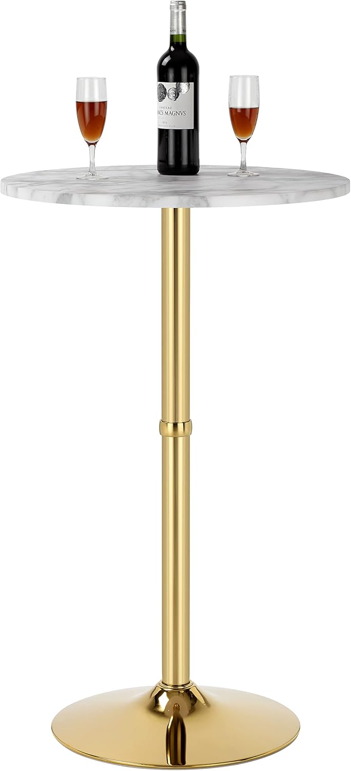 Finnhomy 24'' Round Cocktail Bar Table with Metal Base, Tall Bistro Pub Table, Counter Bar Height Table for Kitchen, Dining Room, Living Room, Easy Assembly, Gold