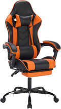 Leather Ergonomic Gaming Chair with Footrest, Comfy Orange Gaming Chair with Comfortable Headrest & Lumbar Support for Adults Women Men Boys Kids, 300 LBS Capacity (Black+Orange)