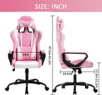 High Back Ergonomic Leather Office Chair - Adjustable Swivel Desk Chair with Lumbar Support and Headrest for Back Pain - Adults & Teens (Pink)