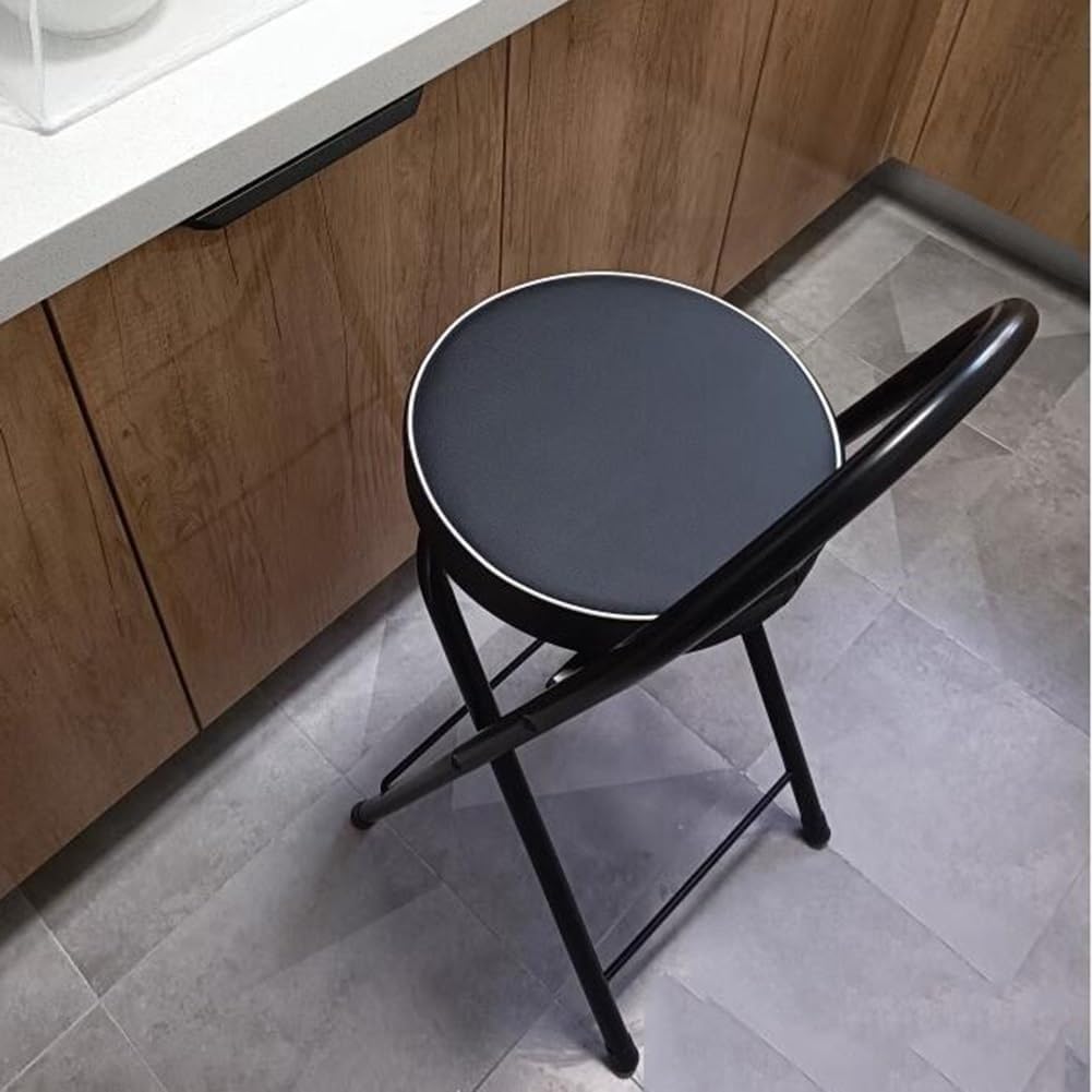 Foldable High Chair with Back Support & Footrest Round Padded Seat for Home Kitchen Office(Black,65cm/26inch)