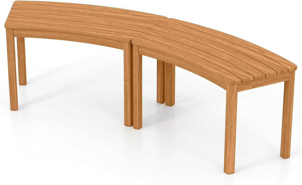HAPPYGRILL Acacia Wood Outdoor Curved Bench, Fire Pit Bench with Slatted Seats, Tree Benches Wrap Around for Patio Garden Backyard, 400 lbs (2)