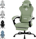 Gaming Chair with Massage,Ergonomic PC Gaming Chair Computer Chairs with Footrest Comfortable Headrest and Lumbar Support, High Back GREENWHITE