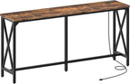 CHOEZON 70.9'' Bar Table, Kitchen Dining Table with Power Outlet and Footrest, Industrial Style, for Pub, Living Room, Rustic Brown and Black TBT08UBF