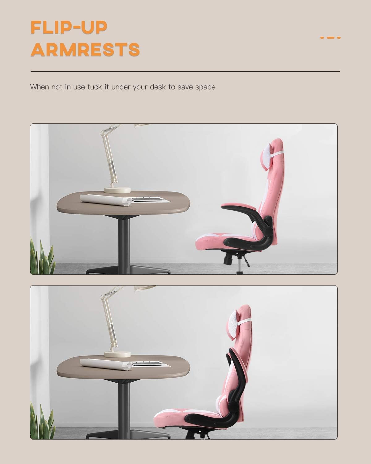 PC Gaming Chair Video Game Chair， Racing Style Office High Back Desk Executive PU Leather Rolling Task Swivel Computer with Lumbar Support Headrest,Pink