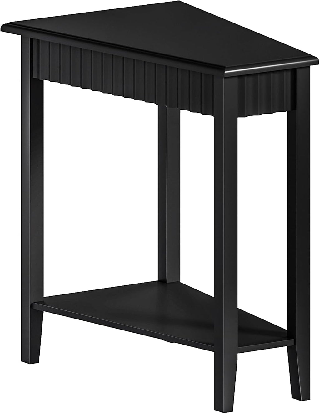 ChooChoo Fluted Recliner Side Tables Set of 2 with 2-Tier Storage Shelf | Wedge End Table for Small Space, Narrow Triangle Side Table for Corner, Living Room, Bedroom, Black
