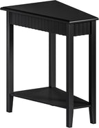 ChooChoo Fluted Recliner Side Tables Set of 2 with 2-Tier Storage Shelf | Wedge End Table for Small Space, Narrow Triangle Side Table for Corner, Living Room, Bedroom, Black