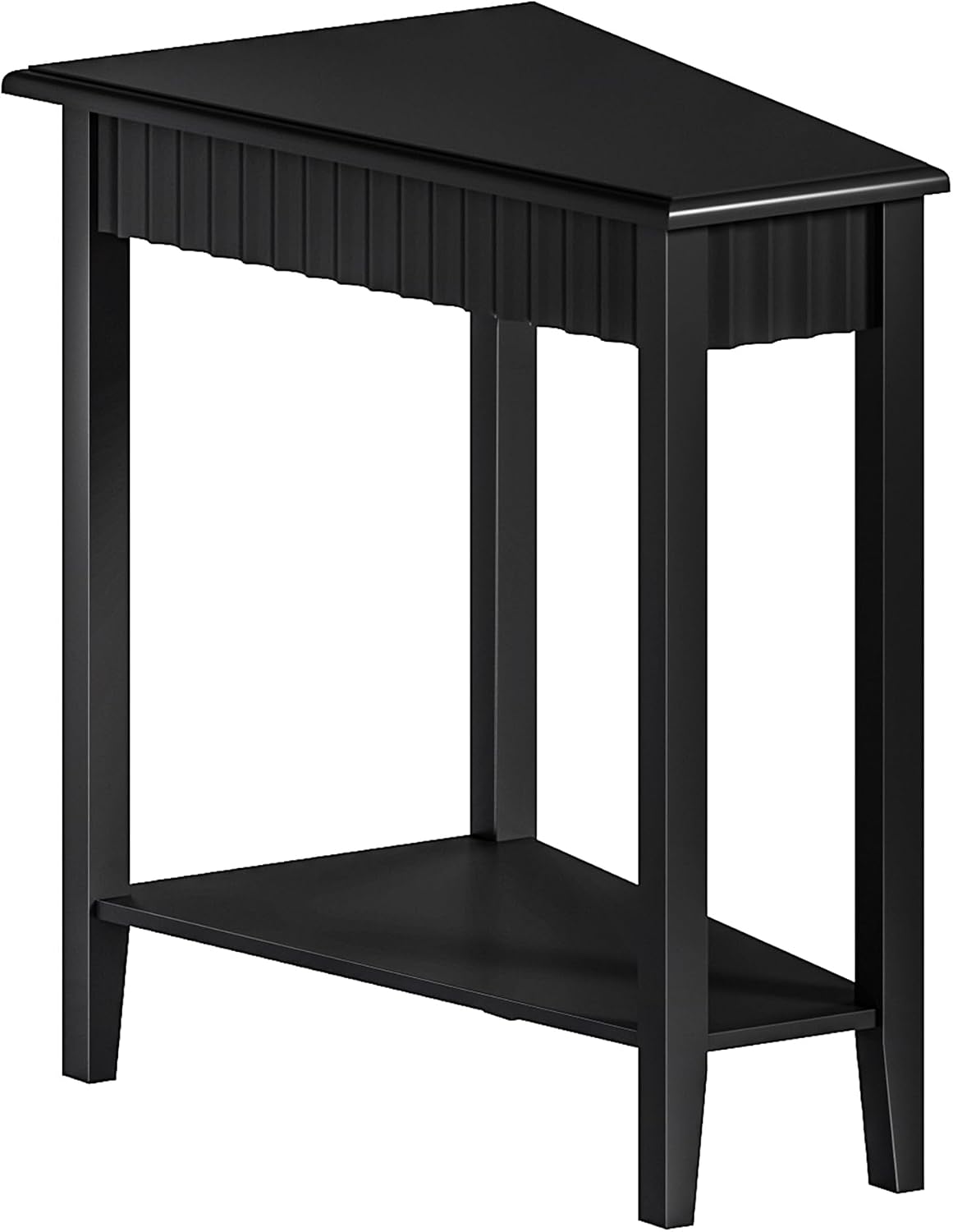 ChooChoo Fluted Recliner Side Tables Set of 2 with 2-Tier Storage Shelf | Wedge End Table for Small Space, Narrow Triangle Side Table for Corner, Living Room, Bedroom, Black