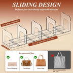 Clear Purse Organizer for Closet, Adjustable Purse Storage Handbag Storage Shelf Dividers, 2 Set Plastic Clutch Dividers for Closet Organizers Perfect for Purse Handbag Books
