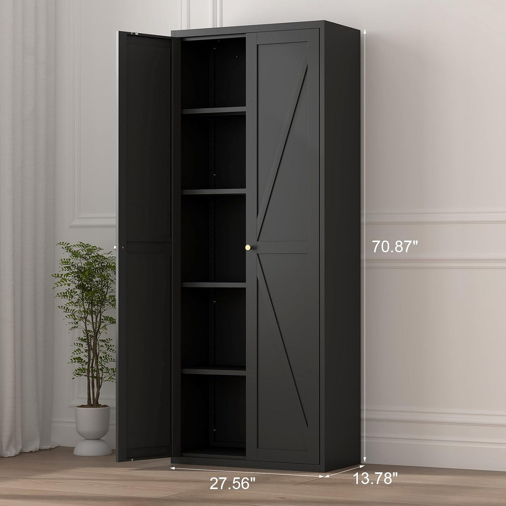 Pantry Cabinet,Tall Kitchen Pantry Storage Cabinet with 2 Doors,Kitchen Cabinet Storage with 4 Adjustable Shelves for Living Room,Dining Room,Black