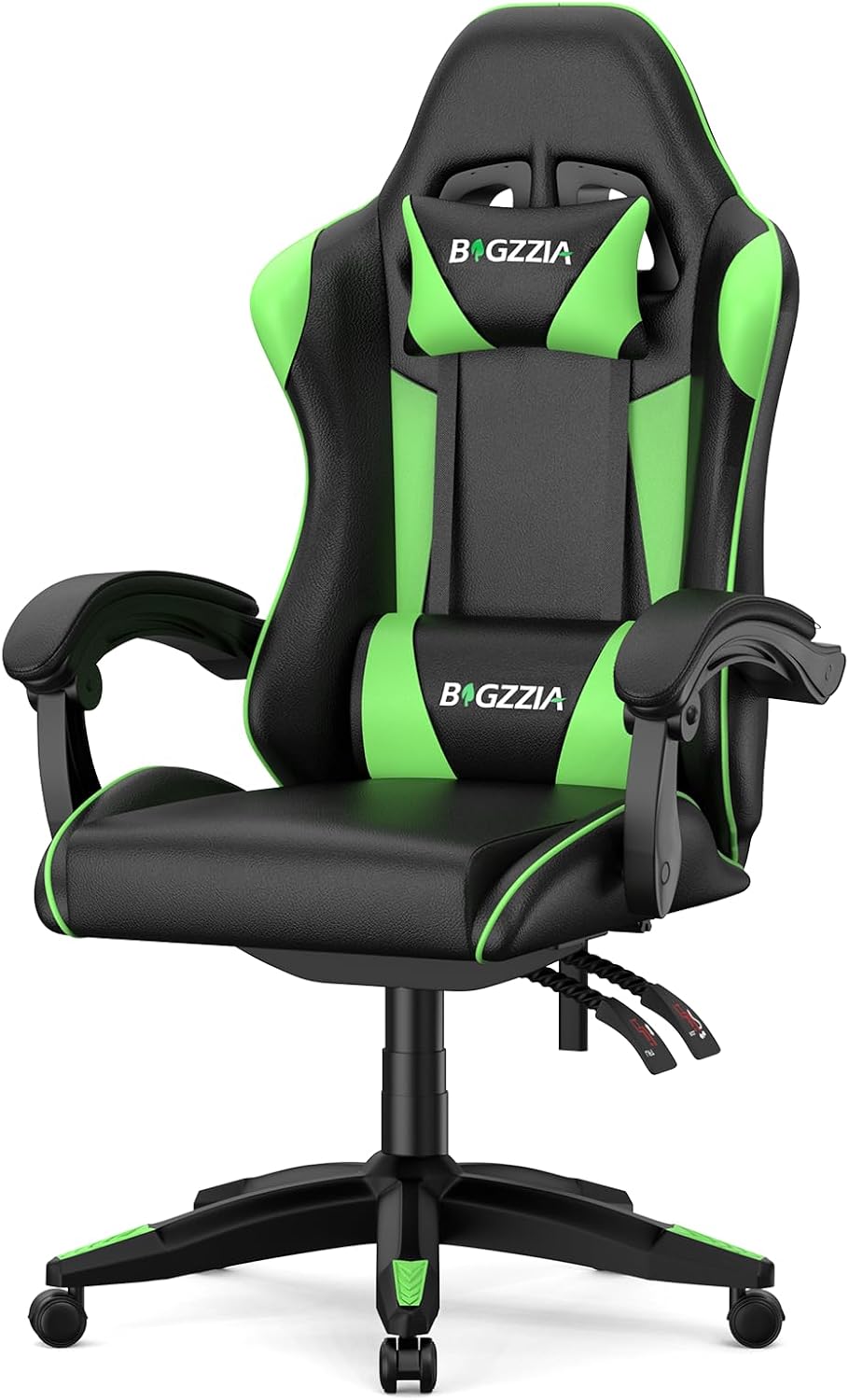 Bigzzia Gaming Chair, Ergonomic Video Game Chairs with Pillow and Lumbar Support, Racing Style Height Adjustable Computer Chair with 360°-Swivel Seat for Adults and Kids（Green）
