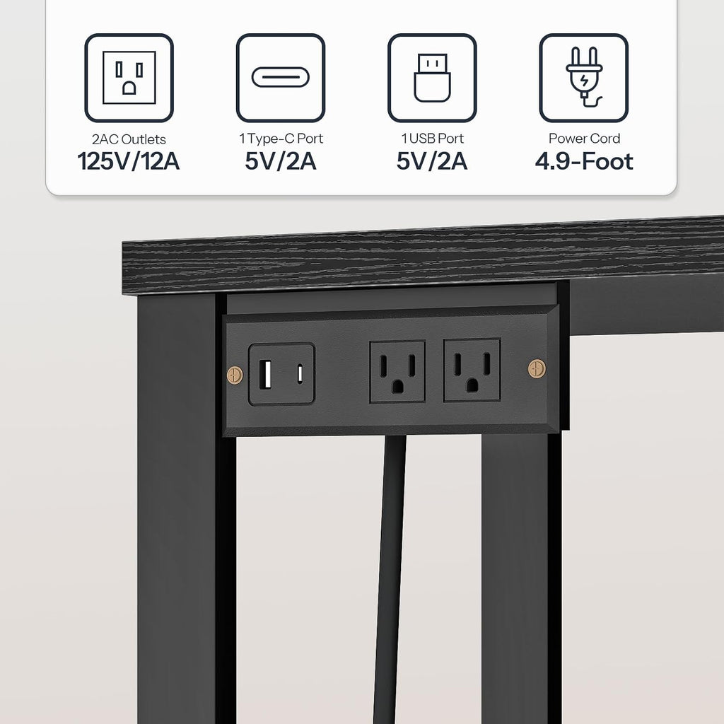 HOOBRO L-Shaped Bar Table, Home Bar Unit with Charging Station, 3-Tier Shelves with Wine Rack, 360° Extendable Bar Table on Wheels, Corner Mini Coffee Cabinet, for Pub, Kitchen, Black BB183UBT01