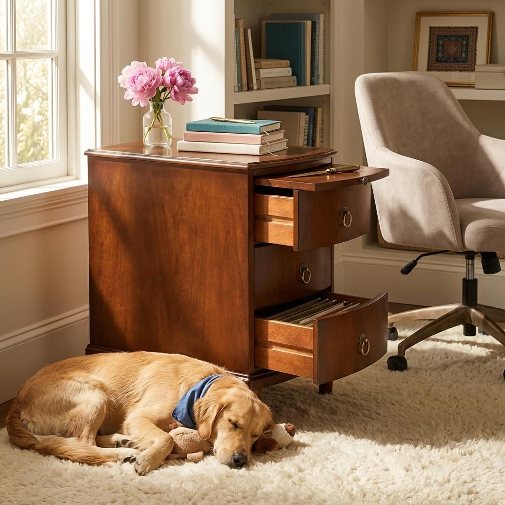 Vintage End Side Table with Slide-Out Tray and 3 Storage Drawers, Sofa Side Table for Small Space, Beside Table for Living Room, 13”W x 22”L x 22.6”H,No-Tools Assembly, Beeswax BG-A1569-MG