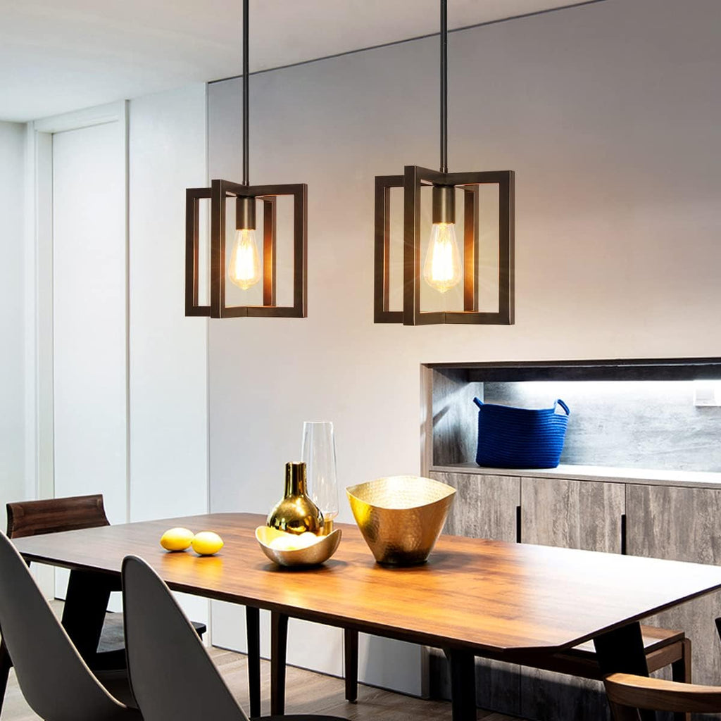 Modern Pendant Lighting for Kitchen Island 1-Light Farmhouse Black Light Fixtures Hanging Adjustable Small Square Chandeliers Ceiling for Dining Room Entryway Hallway