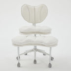 Cross Legged Office Chair with Wheels–360°Swivel Meditation Chair, Adjustable Height Yoga Office Chair for Adults, Ergonomic Kneeling Chair with Back Support for ADHD,Teddy Fabric Ivory