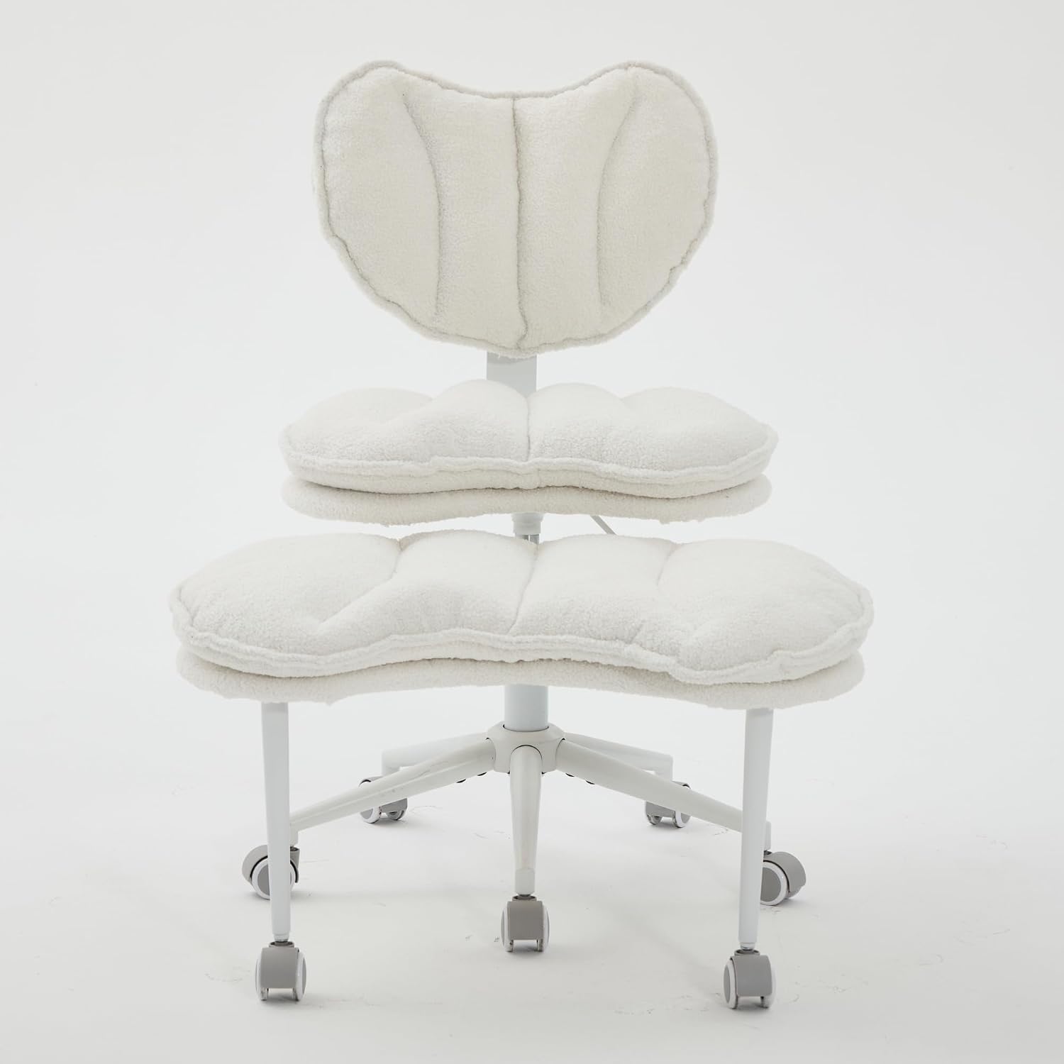 Cross Legged Office Chair with Wheels–360°Swivel Meditation Chair, Adjustable Height Yoga Office Chair for Adults, Ergonomic Kneeling Chair with Back Support for ADHD,Teddy Fabric Ivory