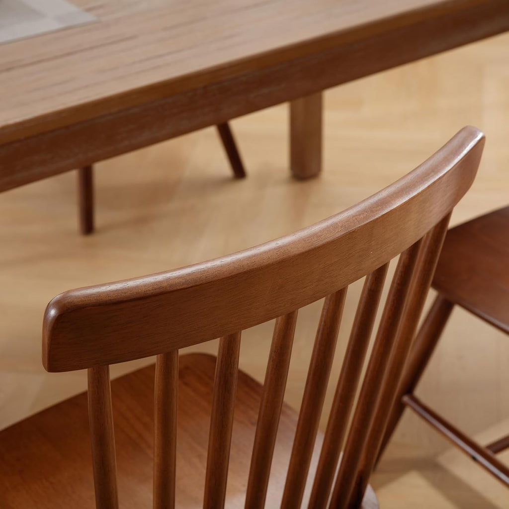 Farmhouse Style Windsor Chairs Set of 4, Vintage Kitchen & Dining Room Chairs with Spindle Back, Comfy Armless Solid Wood Side Chair for Home/Living Room/Restaurant, Walnut