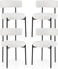 Giantex Sherpa Dining Chairs Set of 4, Upholstered Round Kitchen Chairs with Curved Backrest & Metal Legs, Modern Armless Side Chairs, White Boucle Accent Chairs for Dining Room, Living Room