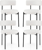 Giantex Sherpa Dining Chairs Set of 4, Upholstered Round Kitchen Chairs with Curved Backrest & Metal Legs, Modern Armless Side Chairs, White Boucle Accent Chairs for Dining Room, Living Room