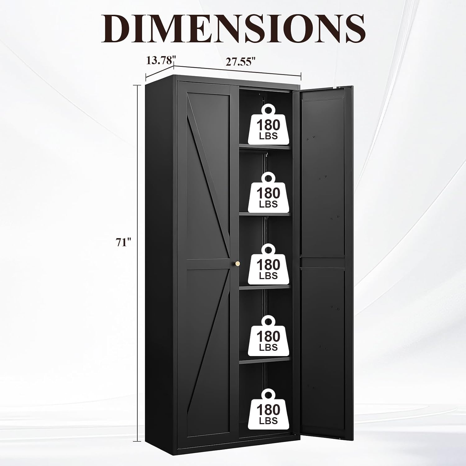 71" Tall Metal Kitchen Pantry Cabinet with 2 Doors and 4 Adjustable Shelves,Utility Kitchen Cupboard, Large Steel Cabinets for Dining Room, Office, Living Room (Black)
