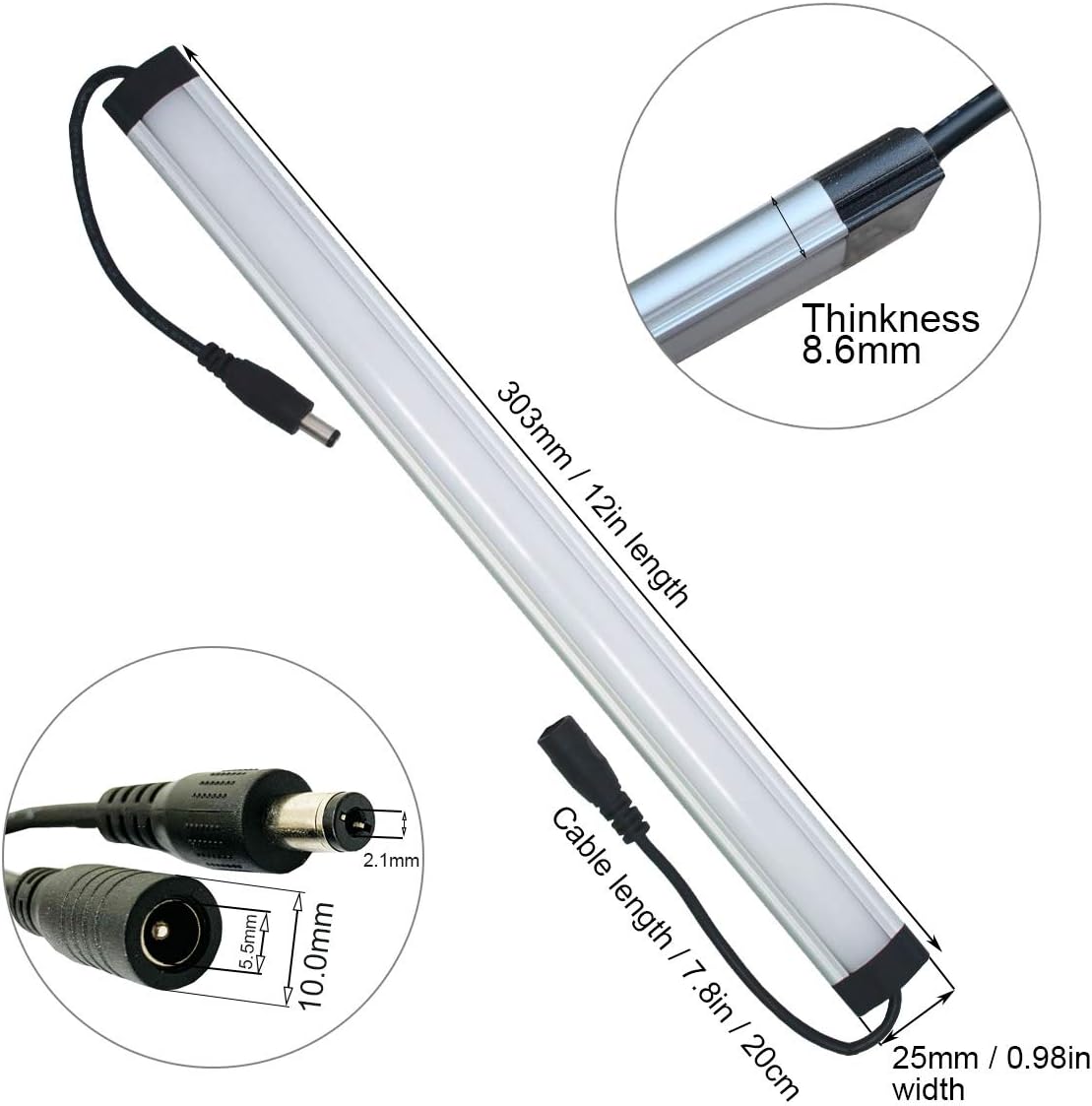 Litever Kitchen Under Cabinet LED Lighting Kits,3 PCS 1 Feet Super Bright LED Light Bars per Set, Daylight White 20W 1000 Lumen Dimmable Plug in for Kitchen Cabinets Counters Cases 5000K (3 Bars Kit)