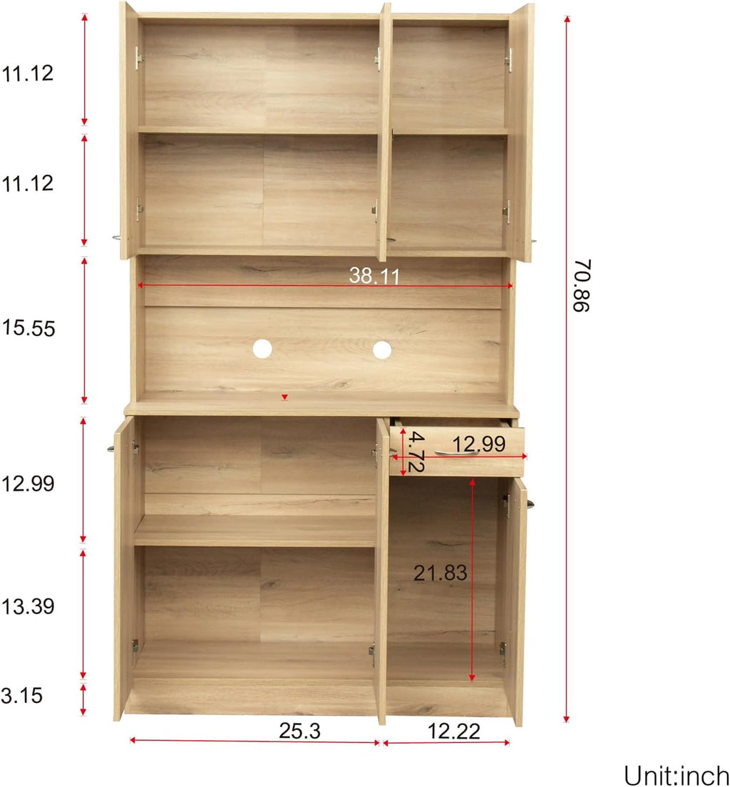 39.37" W Kitchen Pantry Cabinet, Freestanding Farmhouse Storage Cabinet with 6 Door and 1 Drawer, Tall Cupboard for Kitchen, Living Room, Dining Room and Bathroom, Rustic Oak
