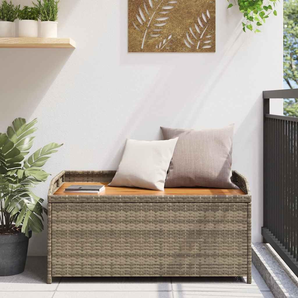 Patio Storage Bench Gray 39.4x19.7x20.5 Inch Poly Rattan Outdoor Seat with Storage Box and Waterproof Bag