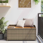 Storage Bench Grey and Brown Poly Rattan and Solid Acacia Wood, 39 Inch Rectangular Outdoor Deck Box with Gas Spring Lid for Garden Patio Balcony, Seating for 2 People