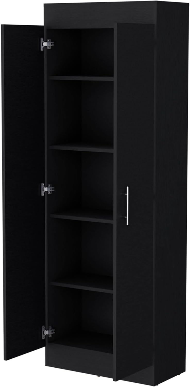 Dawson Pantry Cabinet with 5-Shelf Storage - Black for Kitchen Organization