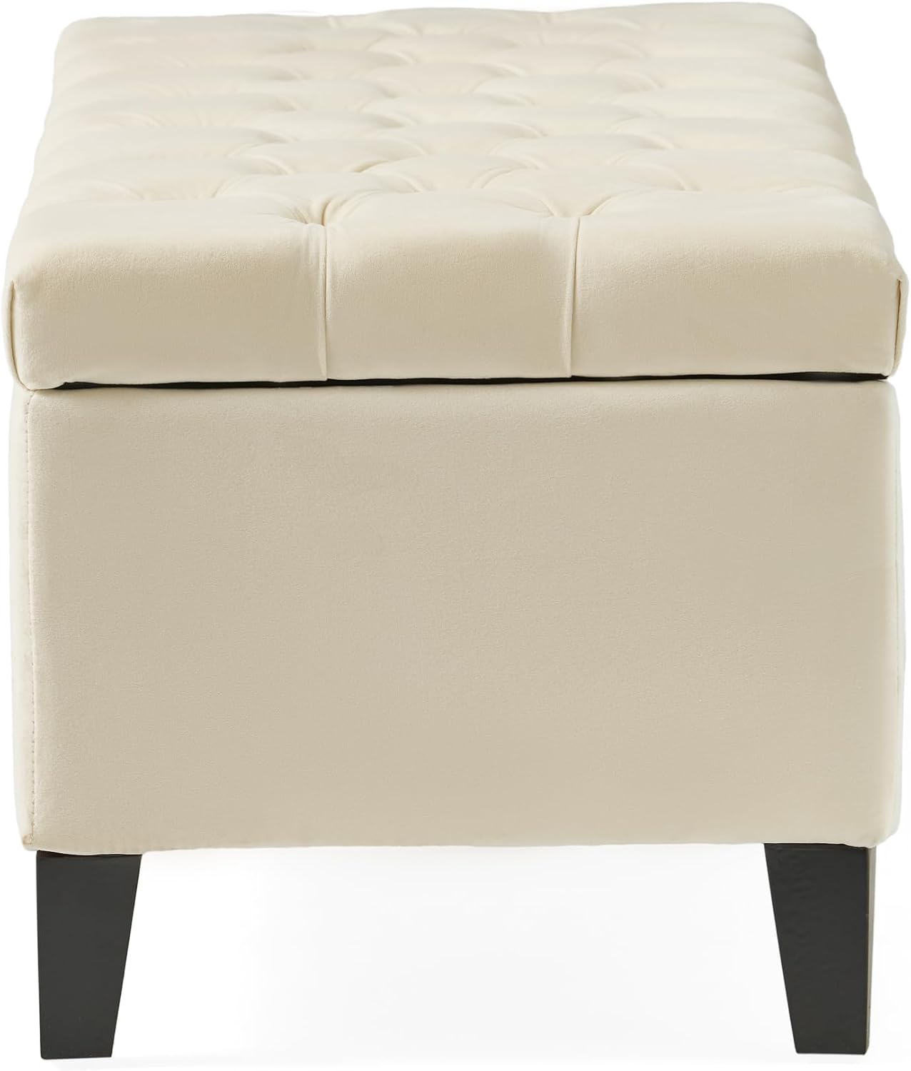 51" Storage Ottoman Bench, Foot Rest with Legs - Beige Button Tufted Storage Ottoman End of Bed with Safety Hinges, Entryway Bedroom Bench for Living, Dining Room and Hallway