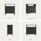 Fatmok Fluted Buffet Cabinet with Storage, 31.4" Wide Wood Sideboard Credenza with 2 Doors & Open Storage Shelf, Modern Coffee Bar Table for Living Room Kitchen Dining Room,Black Grey