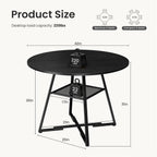 DUMOS 42" Round Dining Table for 4-6, Space Saving Kitchen Table with Dual-Tier Storage, Pedestal Metal Frame, Industrial Farmhouse Circle Dinner Table for Apartment, Black
