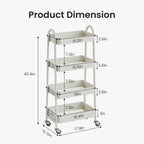 DUMOS 4 Tiers Metal Rolling Utility Cart with Lockable Wheels, Mobile Storage Organizer, Utility Shelving Unit for Kitchen, Office, Bathroom, Laundry, Narrow Places, White