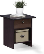 Furinno Dario Side Table with Bin Drawer, Black End Table with Open Shelves, Night Stand, Bedside Table for Living Room, Bedroom, Home Office, Dark Mocha