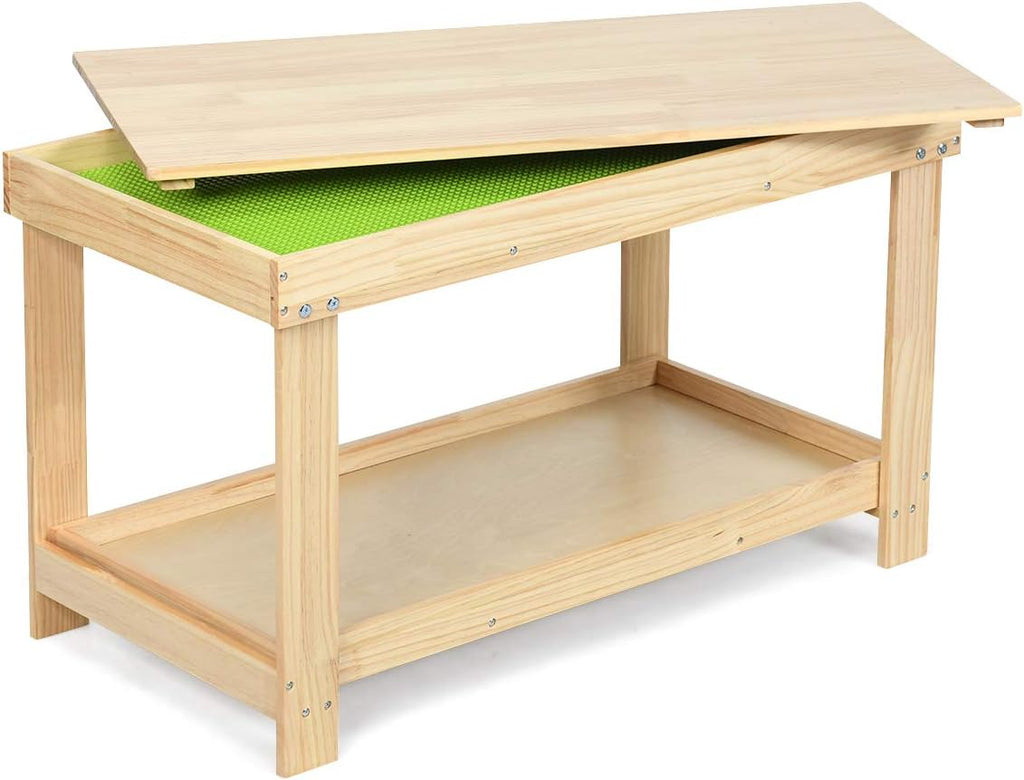 Costzon 2 in 1 Kids Activity Table w/Storage, Patented Building Block Table w/Board for Bricks Crafts Arts Draw, Children Solid Wood Play Table Desk for Preschool Toddler Boy & Girl Gift, Natural