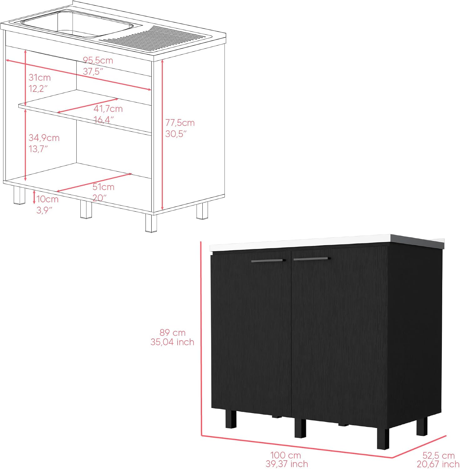 Utility Sink Cabinet Burwood, Kitchen, Black