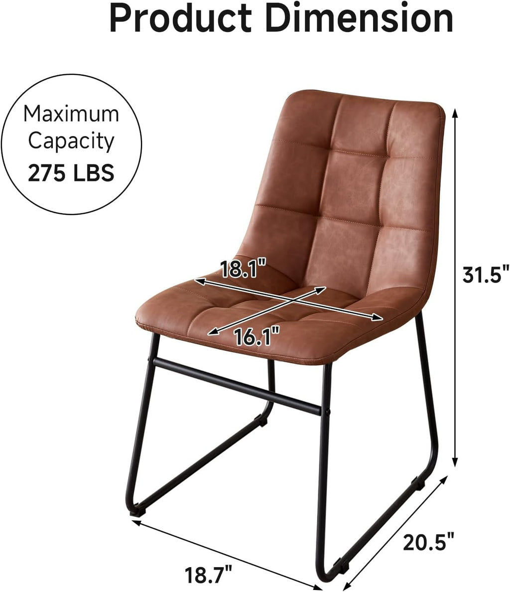 Dining Chairs Set of 4, Modern [Metal Sled Legs][Synthetic Leather] Upholstered Kitchen Chairs with Ergonomic Seat for Dining Living Room Home, Brown