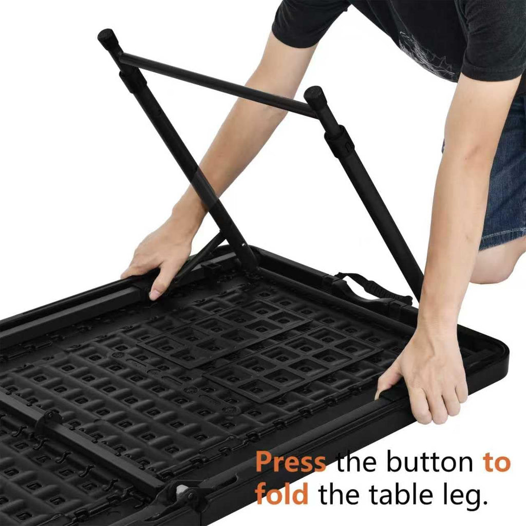 Amazon Basics Portable 4 Ft Rectangular Folding Dining Table, 4 Adjustable Height Settings, Space Saving Fold-in-Half Design and Carrying Handle, Indoor & Outdoor, Washed Black, 47.8 x 23.9 x 33.9 in