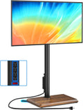 Rfiver Swivel Floor TV Stand with Power Outlet for 32-60 inch TVs, Height Adjustable Tall TV Stand with Wood Base, Hold Up to 88lbs, Saving Space Design for Bedroom, Living Room and Corner (Brown)