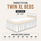 Dorm Bed Skirt Twin XL 36 Inch Drop White, Elastic Easy Fit Dust Ruffle Bedskirt with Split Corners, 100% Microfiber Extra Long Dorm Bedding, College Bed Skirt