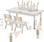 DOREROOM Toddler Table and Chairs Set for 4, 47.2''L x 23.6''W Kids Study Table and Chair Set, Height-Adjustable, Graffiti Desktop, Children Activity Table for Daycare, Classroom, Home