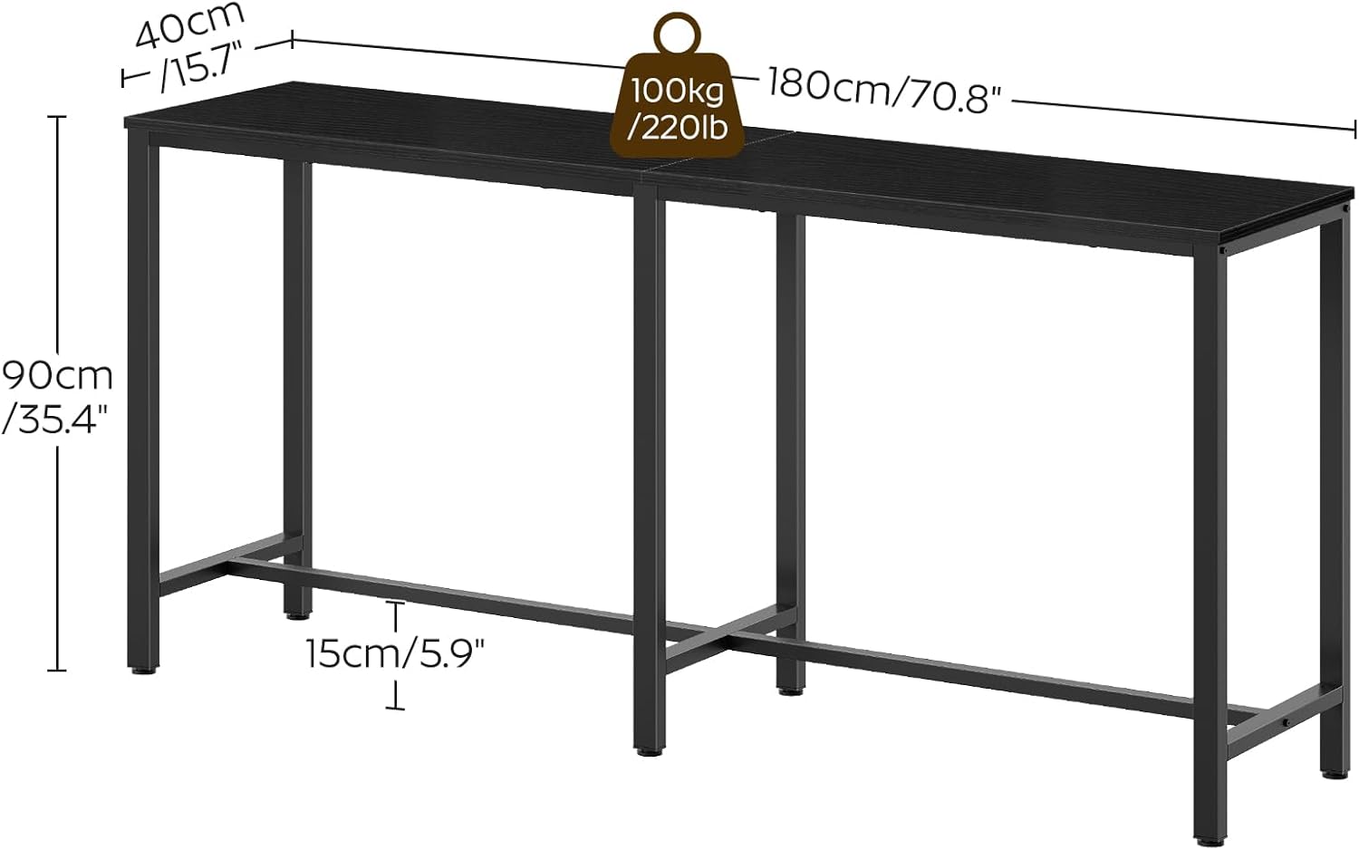 YATINEY 70.8" Long Bar Table, Counter Bar Height Table, High Top Table, Rectangular Hightop Bar Pub, for Kitchen, Living Room, Entryway, Black BT08BB