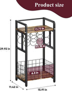 3-Tier Wine Rack Freestanding Floor with Wood Top, Liquor Stand with Wine Bottle Holder, Corner Wine Bar Table for Small Space, Metal Whiskey Shlef for Kitchen, Cellar, Living Room, Black